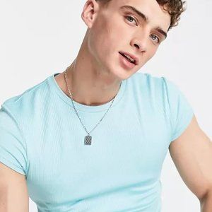 NEW ASOS DESIGN muscle fit t-shirt with cap sleeve in rib in blue